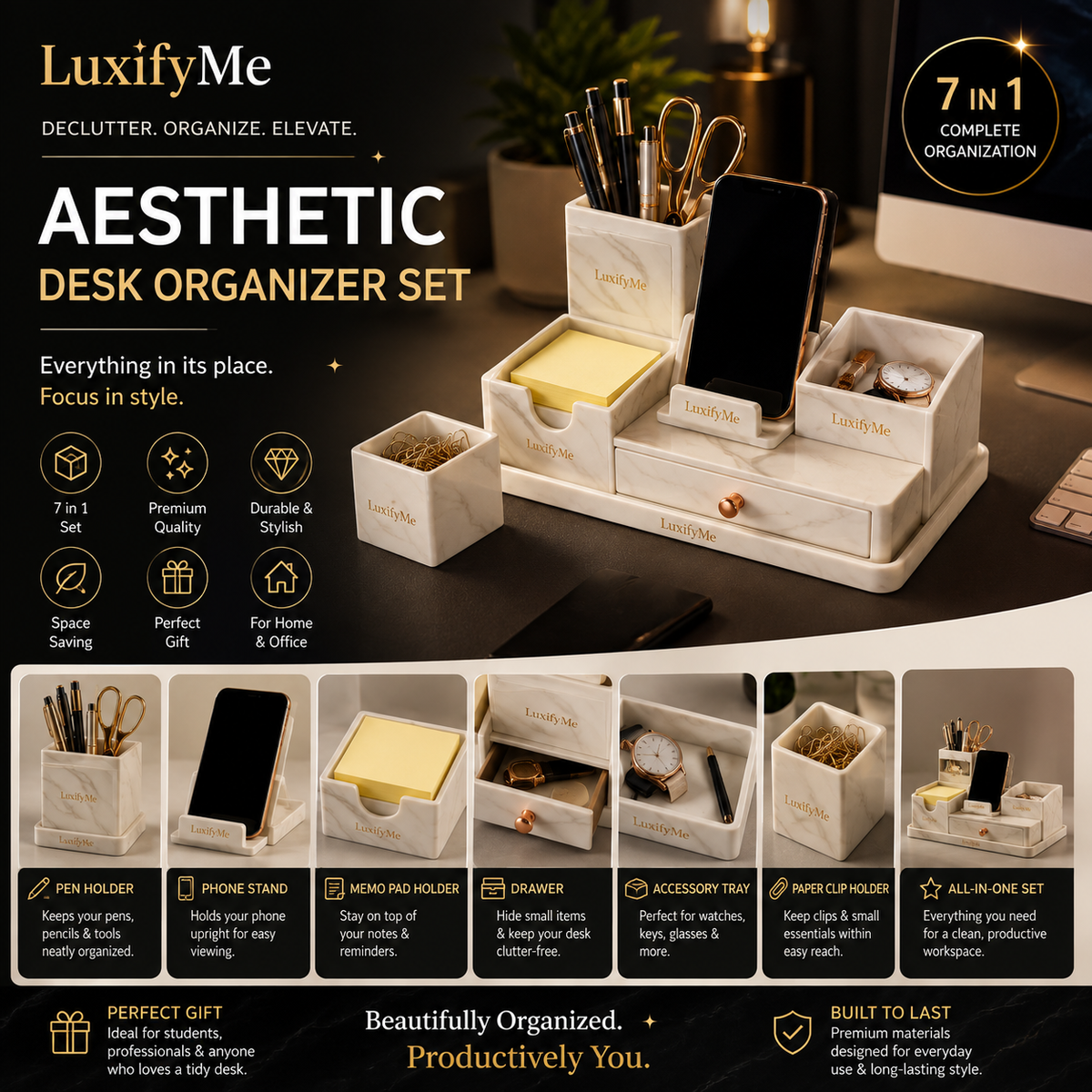 LuxifyUs Aesthetic Desk Organizer Set