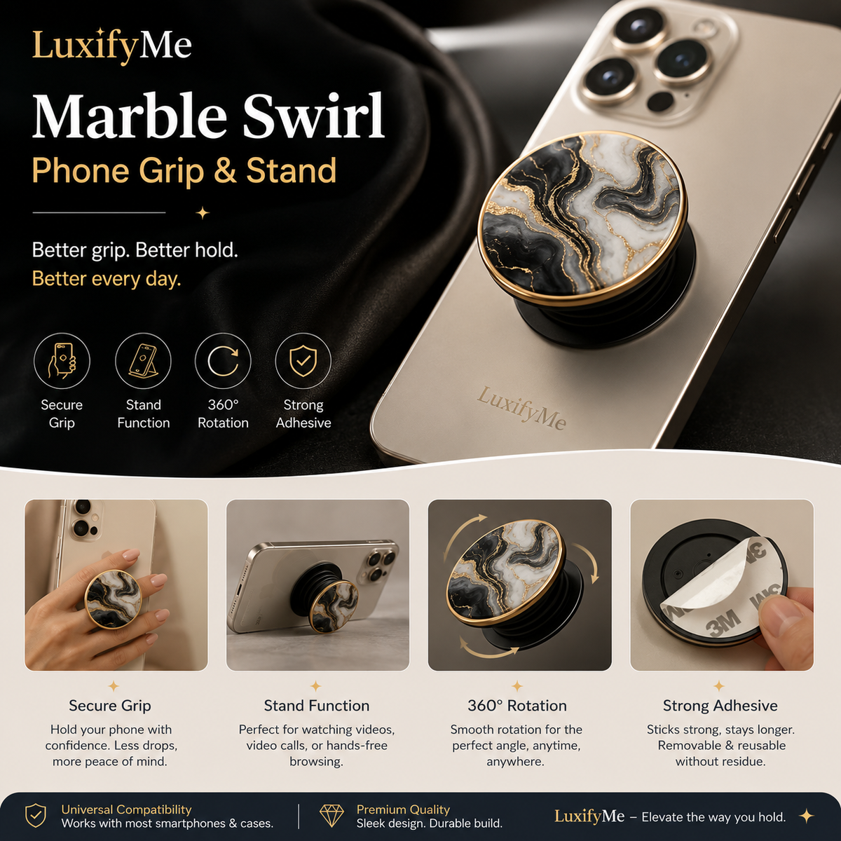 LuxifyUs Marble Swirl Phone Grip & Stand